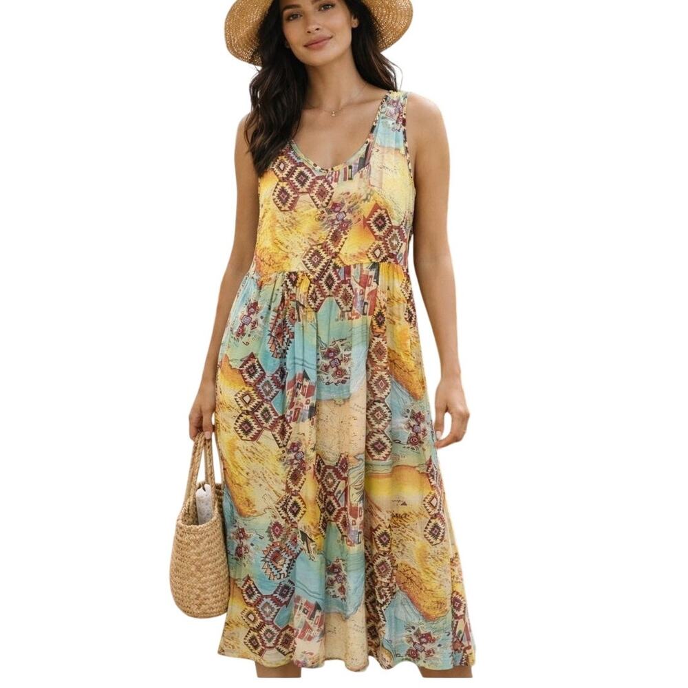 Jams World Sleeveless Janice dress Vintage Puerta Del Sol Mexico Island Life M